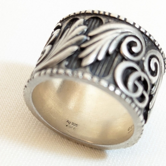 ✨️💎Authentic Gucci GG Leaf Motif 925 Silver Ring - Picture 11 of 13